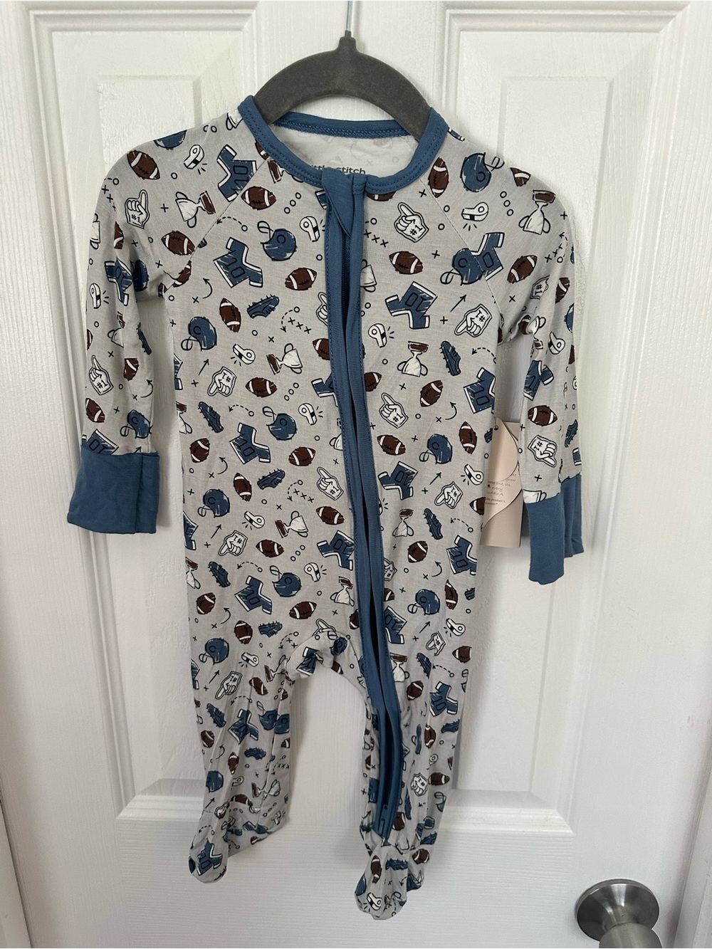 Blue Football-Print Footed One-Piece Pajama for Kids